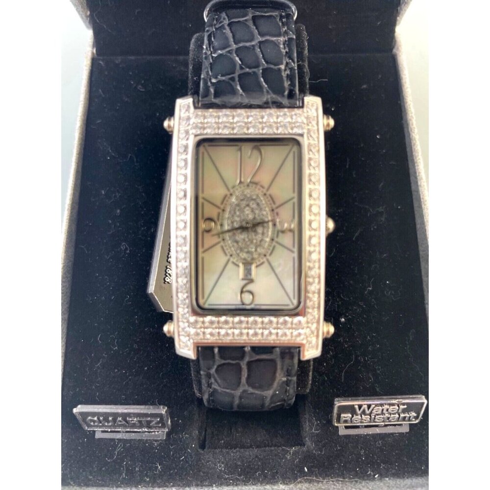 New in Box Croton Ladies Watch Rectangle MOP Face CZ Sapphire Crystal Art Deco